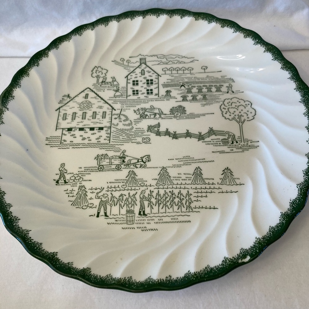 Countryside Amish Harvest Green and White Farmhouse Plate 12” x 12” x 1”